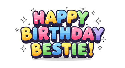 Colorful text graphic wishing a happy birthday to a best friend, with stars.