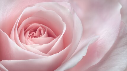 Close-up of a soft pink rose with detailed petals and gentle curves creating a romantic and delicate floral composition