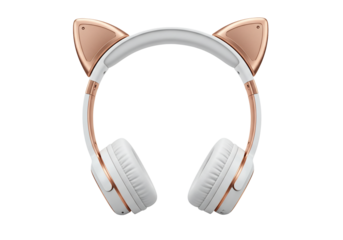 White and rose gold cat ear headphones music audio technology