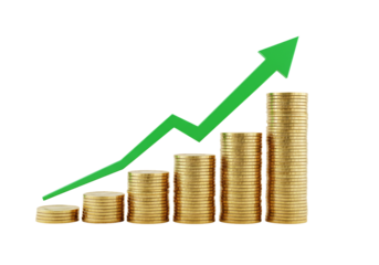 Gold coins stack growth arrow financial success wealth increase investment business