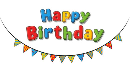 Colorful birthday greeting with festive flags.