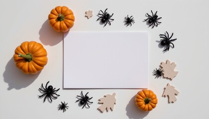 Fall Halloween Flat Lay with Pumpkins and Spiders