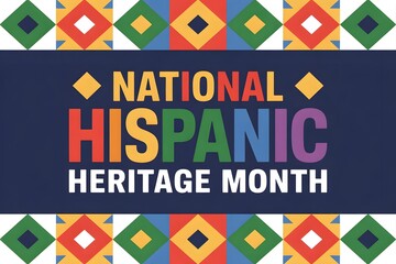 National hispanic heritage month text with colorful geometric border and diamond shapes