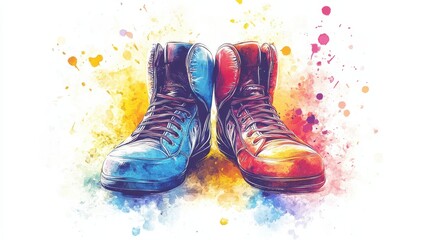High-top blue and red boots on abstract background