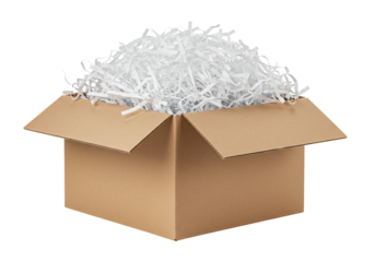 White shredded paper in cardboard box packaging material shipping supplies