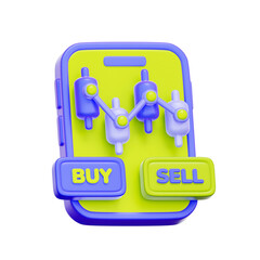 3D icon of a smartphone with a crypto trading chart For mobile cryptocurrency trading, financial app, buying and selling crypto, on-the-go investing.