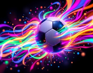 Naklejka premium Vibrant Soccer Ball with Fiery Energy Streaks