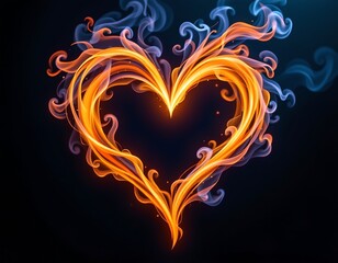 Fiery Heart with Smoke Against Dark Background