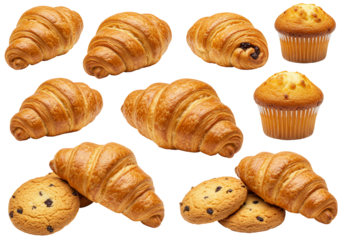 Assortment of baked goods croissants muffins cookies delicious breakfast pastries