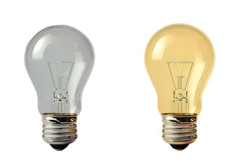 Two light bulbs, one clear, one amber-colored, side-by-side