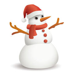 3D freaky snowman wearing Santa hat and scarf isolated on white background graphic illustration.