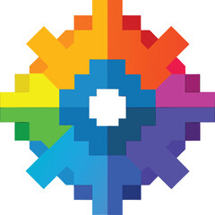 Abstract colorful gear shape made of pixelated blocks