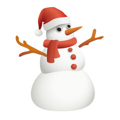 3D freaky snowman wearing Santa hat and scarf isolated