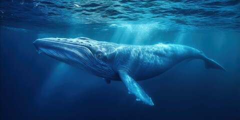 Naklejka premium Majestic whale swimming gracefully beneath the ocean surface.