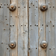 Weathered rustic wooden door with metal bolts, generative AI illustration
