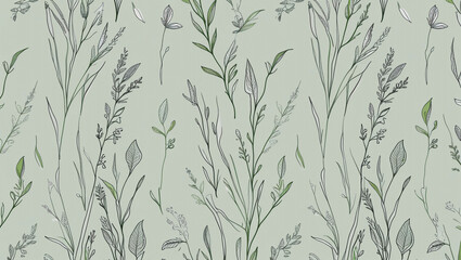 Fototapeta premium Botanical seamless pattern floral design with leaves and branches nature illustration wallpaper background