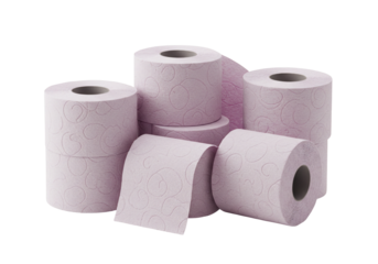 Lavender toilet paper rolls studio shot soft texture embossed pattern hygiene product
