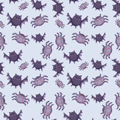 Seamless Halloween Bat and Spider Pattern Cute seamless Halloween pattern featuring flying bats and crawling spiders. Perfect for seasonal wrapping paper, party decorations, fabric