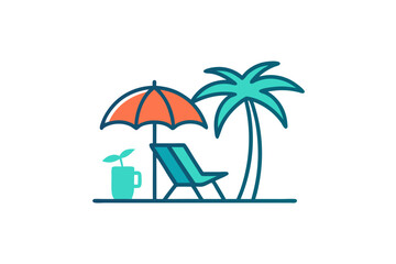 Travel tourism icons beach umbrella with chair summer vacation