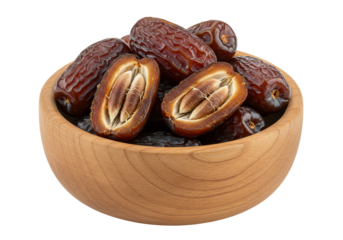 Closeup of dates in wooden bowl high resolution food image transparent background