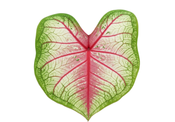 Heart shaped leaf with intricate veins pink green white color gradient transparent background