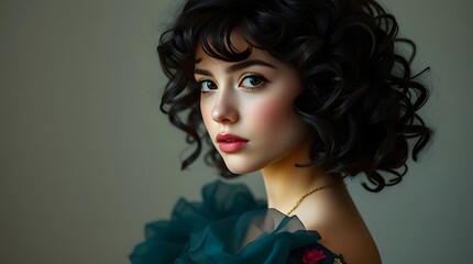 A Graceful Woman with a Deep Emerald Green Ball Gown