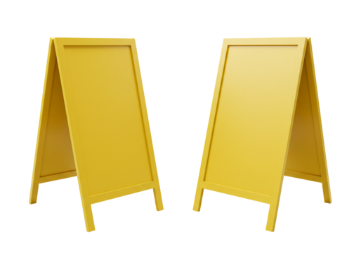 Two yellow a frame sandwich boards mockup blank signage advertising display promotion marketing template isolated transparent background
