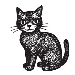 Cat Doodle Black and White Illustration Vector Image Cute Kitten Sketch Line Art Drawing Silhouette