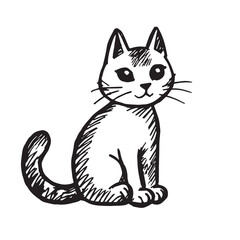 Cat Doodle Black and White Illustration Vector Image Cute Kitten Sketch Line Art Drawing Silhouette