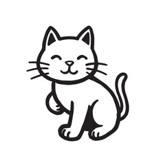 Cat Doodle Black and White Illustration Vector Image Cute Kitten Sketch Line Art Drawing Silhouette