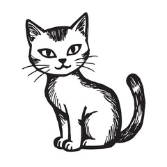 Cat Doodle Black and White Illustration Vector Image Cute Kitten Sketch Line Art Drawing Silhouette