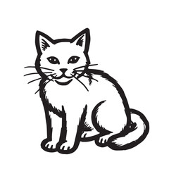 Cat Doodle Black and White Illustration Vector Image Cute Kitten Sketch Line Art Drawing Silhouette