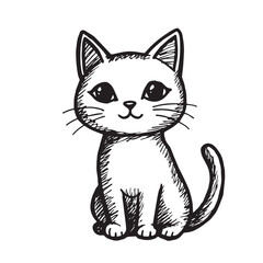 Cat Doodle Black and White Illustration Vector Image Cute Kitten Sketch Line Art Drawing Silhouette