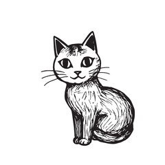 Cat Doodle Black and White Illustration Vector Image Cute Kitten Sketch Line Art Drawing Silhouette