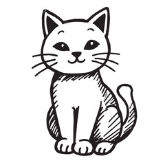 Cat Doodle Black and White Illustration Vector Image Cute Kitten Sketch Line Art Drawing Silhouette