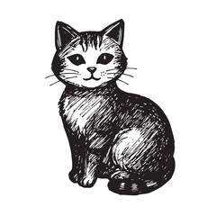 Cat Doodle Black and White Illustration Vector Image Cute Kitten Sketch Line Art Drawing Silhouette