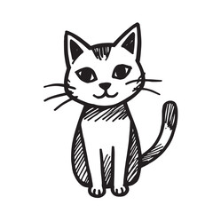 Cat Doodle Black and White Illustration Vector Image Cute Kitten Sketch Line Art Drawing Silhouette