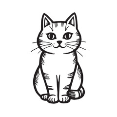 Cat Doodle Black and White Illustration Vector Image Cute Kitten Sketch Line Art Drawing Silhouette