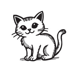 Cat Doodle Black and White Illustration Vector Image Cute Kitten Sketch Line Art Drawing Silhouette