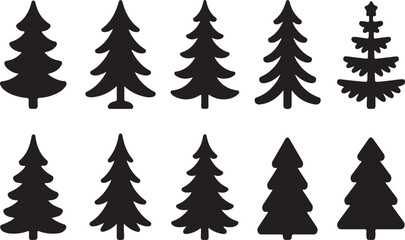 Christmas Tree Silhouettes Holiday Season Pine Tree Icons - Christmas Decor Silhouettes