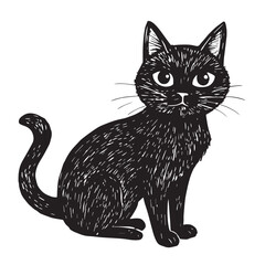 Cat Doodle Black and White Illustration Vector Image Cute Kitten Sketch Line Art Drawing Silhouette
