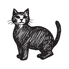 Cat Doodle Black and White Illustration Vector Image Cute Kitten Sketch Line Art Drawing Silhouette