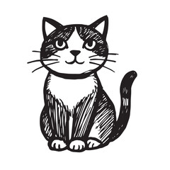 Cat Doodle Black and White Illustration Vector Image Cute Kitten Sketch Line Art Drawing Silhouette
