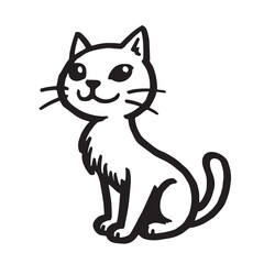 Cat Doodle Black and White Illustration Vector Image Cute Kitten Sketch Line Art Drawing Silhouette