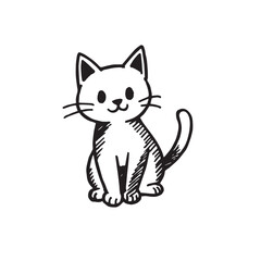 Cat Doodle Black and White Illustration Vector Image Cute Kitten Sketch Line Art Drawing Silhouette