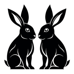 two-black-rabbit-silhouettes-facing-each-other-aga.eps