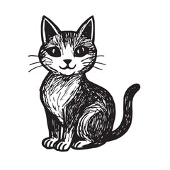Cat Doodle Black and White Illustration Vector Image Cute Kitten Sketch Line Art Drawing Silhouette