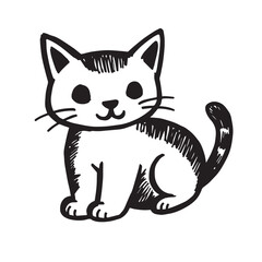Cat Doodle Black and White Illustration Vector Image Cute Kitten Sketch Line Art Drawing Silhouette