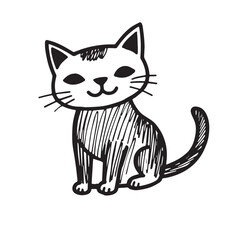Cat Doodle Black and White Illustration Vector Image Cute Kitten Sketch Line Art Drawing Silhouette