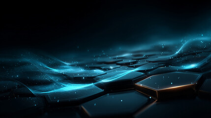 Abstract futuristic hexagon surface concept with honeycomb pattern and blue circular waves creating a modern sci-fi technology and data background ideal for digital and hi-tech virtual space design